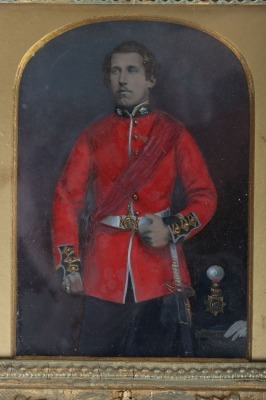 Victorian Officers French Shako Plate 1855-61 and Coloured Portrait Image of Richard William Barnardiston Crowther 63rd (West Suffolk) Regiment of Foot - 2