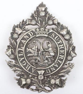 * Sterling Silver Officers Headdress Badge of the Argyll and Sutherland Highlanders,