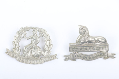 2nd Volunteer Battalion Norfolk Regiment and 3rd Volunteer Battalion Lincolnshire Regiment Cap Badges