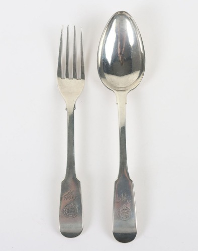 Rare Peninsula War 82nd (Prince of Wales Volunteers) Regiment of Foot Silver Mess Spoon and Fork Circa 1810
