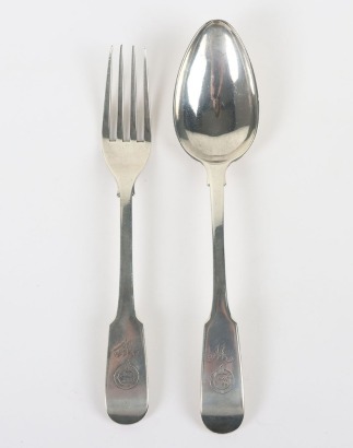 Rare Peninsula War 82nd (Prince of Wales Volunteers) Regiment of Foot Silver Mess Spoon and Fork Circa 1810