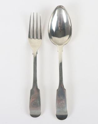 Rare Peninsula War 82nd (Prince of Wales Volunteers) Regiment of Foot Silver Mess Spoon and Fork Circa 1810