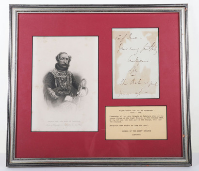 Crimean War Interest, Major General The Earl of Cardigan Commander of the Light Brigade at Balaclava, Signature