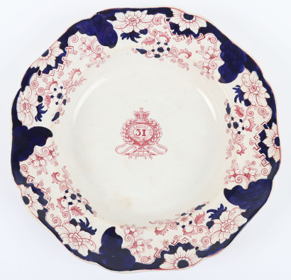 Indian Army 31st Bengal Native Infantry Mess China Plate by Thomas Brown, London Circa 1840