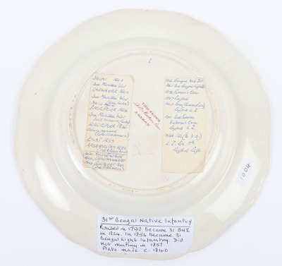 Indian Army 31st Bengal Native Infantry Mess China Plate by Thomas Brown, London Circa 1840 - 5