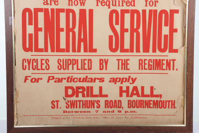 Scarce WW1 9th (Cyclist) Battalion The Hampshire Regiment Recruiting Poster - 2