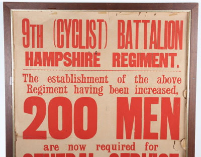 Scarce WW1 9th (Cyclist) Battalion The Hampshire Regiment Recruiting Poster - 3