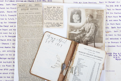WW1 YMCA Bible of Private E H Leaver 1/8th Hampshire Regiment, Struck by Bullet on the Attack on Gaza 19th March 1917