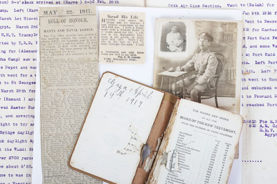 WW1 YMCA Bible of Private E H Leaver 1/8th Hampshire Regiment, Struck by Bullet on the Attack on Gaza 19th March 1917