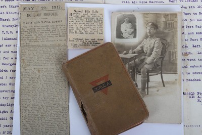 WW1 YMCA Bible of Private E H Leaver 1/8th Hampshire Regiment, Struck by Bullet on the Attack on Gaza 19th March 1917 - 2
