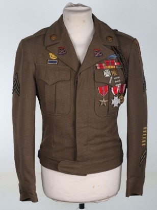 Sgt John Casil, 1st US Infantry Division, &lsquo;Big Red One&rsquo; D-Day / Omaha Beach Veterans Enlisted Ike Jacket and Medals
