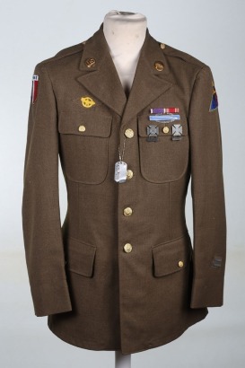 WW2 US, 746th Tank Battalion, Class A Tunic with Original Insignia & Dog Tag to Private Donald Berry, Seriously Wounded in Action During the Normandy Campaign