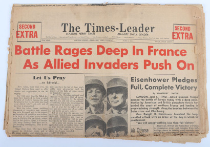 2x American Newspapers for June 6th 1944, &lsquo;ALLIES STORM FRENCH COAST&rsquo;