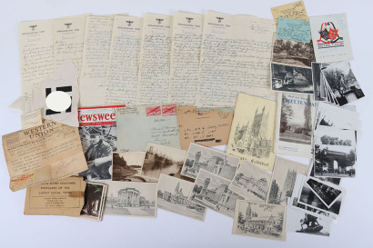 WW2 Letters Written on Captured Organization Todt Paper with Liberated Paris Photographs and Souvenirs