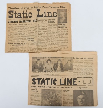 Two copies of &lsquo;Static Line&rsquo; Newspapers, Wartime Editions