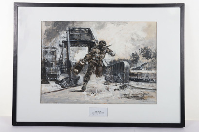 Original Peter Archer Preliminary Artwork for &lsquo;GO TO IT&rsquo;, Showing the Action in Which Corporal Thomas Waters Won his Military Medal on Pegasus Bridge, 6th June 1944