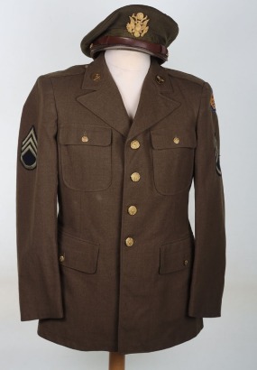 WW2 US Eighth Air Force Enlisted Mans Class A, Staff Sergeant + Officers Peaked Cap