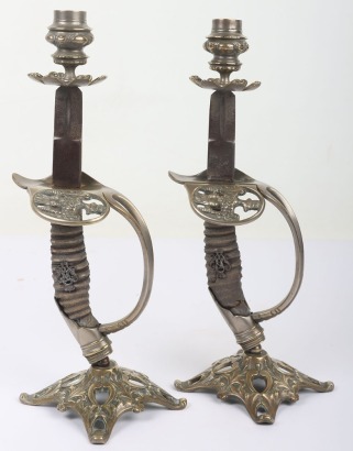 Pair of German Candle Stick Holders Made from M1889 Prussian Parade Sword Handles