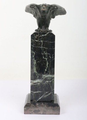 1930&rsquo;s Period Painted Bronze Germanic Eagle Ornament on a Marble Base