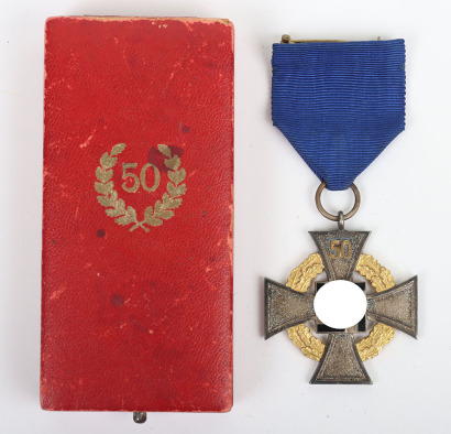 Rare Third Reich 50 Year Faithful Service Cross by Deschler & Sohn, M&uuml;nchen in Original Case of Issue