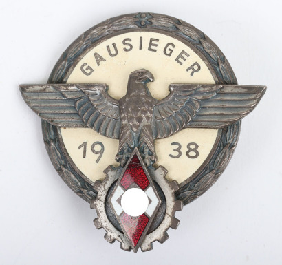 Third Reich Hitler Youth 1938 Gausieger Award Badge by Gustav Brehmer, Markneukirchen