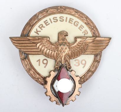Third Reich Hitler Youth 1939 Kreissieger Award Badge by Hermann Aurich, Dresden