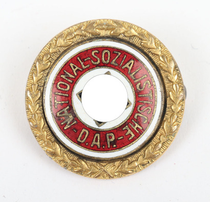 Third Reich NSDAP Gold Party Badge by J. Fuess, M&uuml;nchen