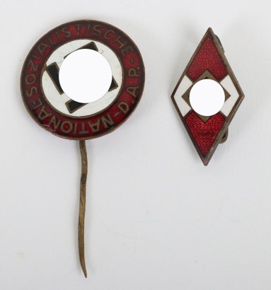 Third Reich NSDAP Party Badge and Hitler Youth Diamond Membership Badge,