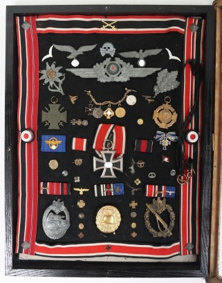 Large Wooden Frame with Awards and Miniatures Display