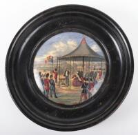 Victorian Painted Pot Lid of Queen Victorian Investiture of the Victoria Cross Medals for the Crimean War