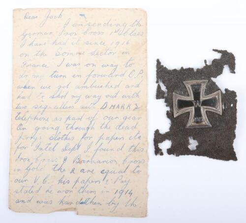 Imperial German Iron Cross 1st Class Screw Back with Letter from Soldier who Brought it Home