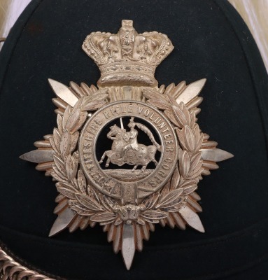Rare 1st Fifeshire Rifle Volunteer Corps Green Cloth Home Service Helmet with Parade Plume - 2