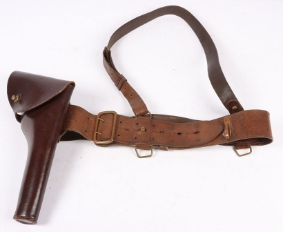 A Single Brace Sam Browne and Leather Pistol Holster