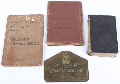 WW1 Personal Grouping to 8766 Private Steel Queens Own Royal West Kent Regiment