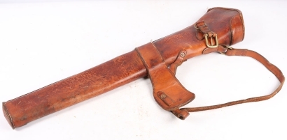 Boer War / WW1 British Cavalry or Mounted Troops Rifle Bucket Holster, good example of a hard brown leather rifle bucket which could be attached to the cavalry saddle. Complete with straps and buckle fittings. Unmarked, so possibly also civilian purchased