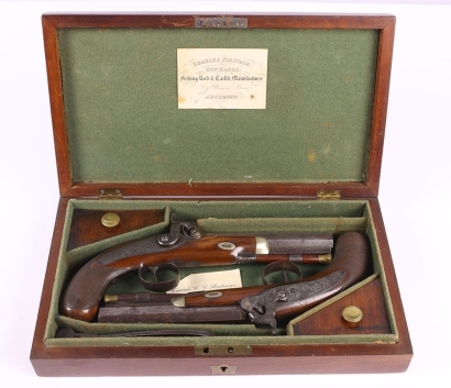 Pair of Cased Back Action Percussion Travelling Pistols Signed THOMPSON