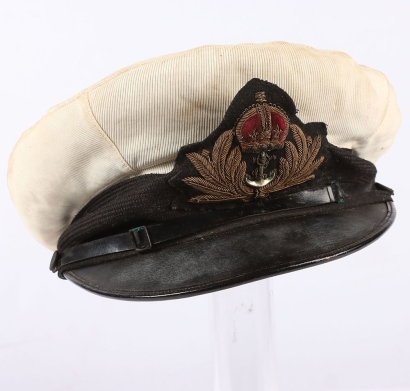 WW2 Period Royal Navy Officers Peaked Cap with White Summer Cover