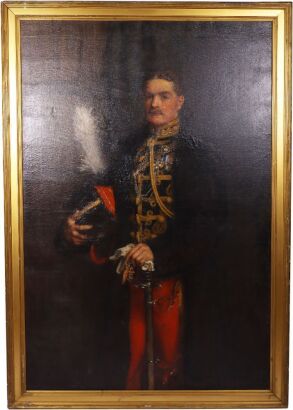 Impressive Full Portrait Painting of an Officer of the 10th (Prince of Wales Own) Hussars