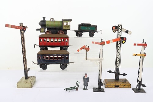 Bing clockwork locomotive, coaches and signals