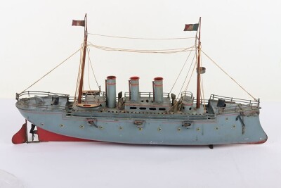 A Bing live steam tinplate three Funnel Gunboat, German circa 1905 - 2