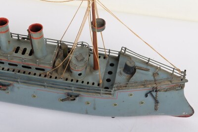 A Bing live steam tinplate three Funnel Gunboat, German circa 1905 - 3
