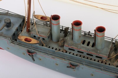 A Bing live steam tinplate three Funnel Gunboat, German circa 1905 - 4