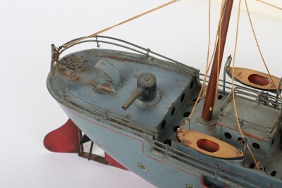 A Bing live steam tinplate three Funnel Gunboat, German circa 1905 - 5