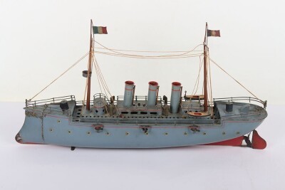 A Bing live steam tinplate three Funnel Gunboat, German circa 1905 - 8