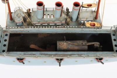 A Bing live steam tinplate three Funnel Gunboat, German circa 1905 - 9