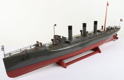 Largest Bing live steam tinplate three funnel Torpedo boat, German circa 1908 - 12