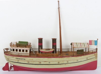 A Bing clockwork tinplate two funnel River boat &lsquo;Charlotte&rsquo;, German circa 1905 - 3