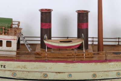 A Bing clockwork tinplate two funnel River boat &lsquo;Charlotte&rsquo;, German circa 1905 - 4