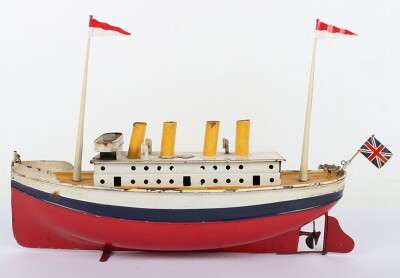 A Bing clockwork tinplate four funnel Ocean liner, German circa 1920 - 7