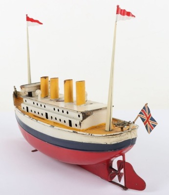 A Bing clockwork tinplate four funnel Ocean liner, German circa 1920 - 9